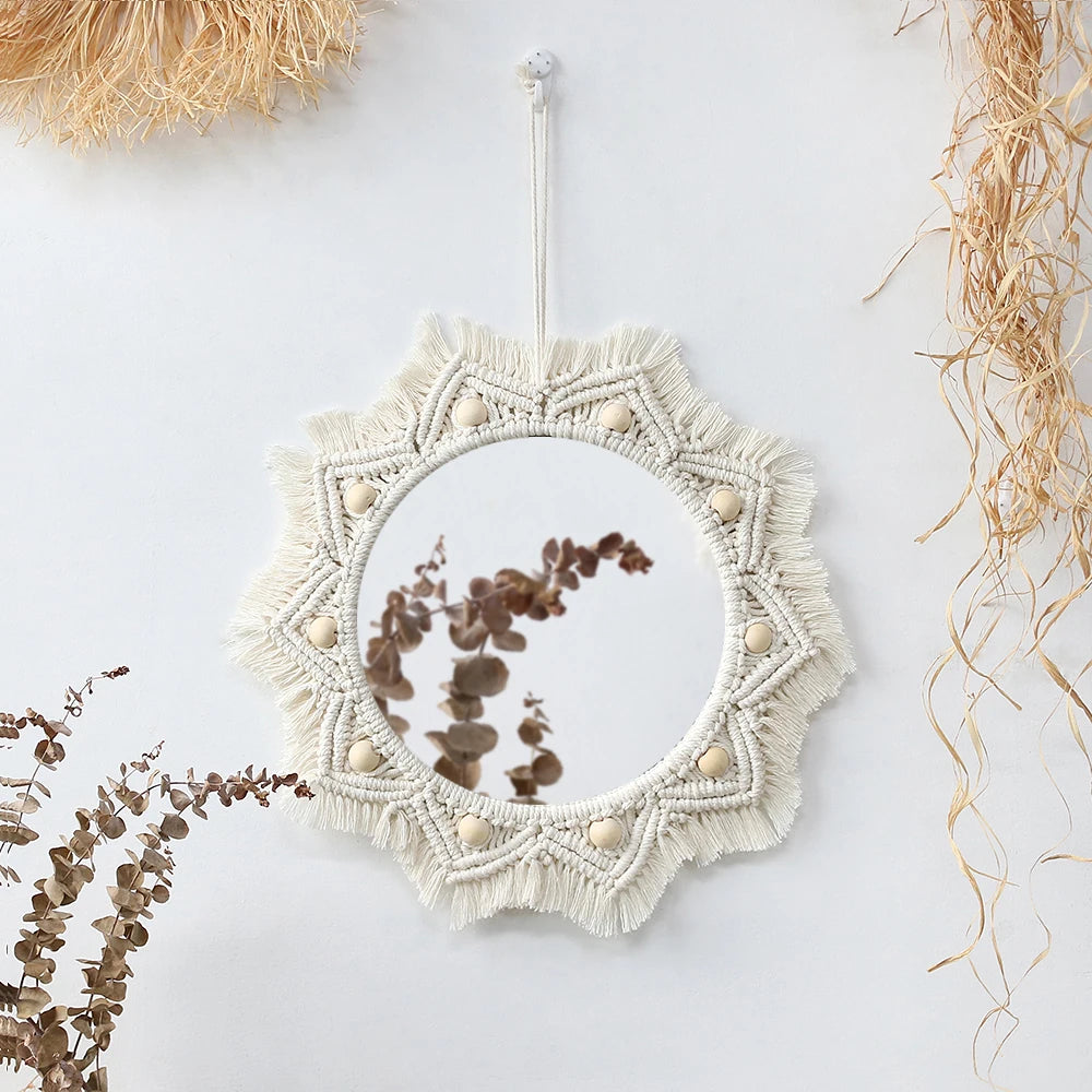 Macrame Woven Mirror | Natural Aesthetic Wall Decor for Cozy Spaces