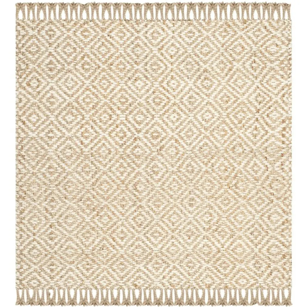Ivory Jute Area Rug with Tassel Detail for Rustic Living Room Style
