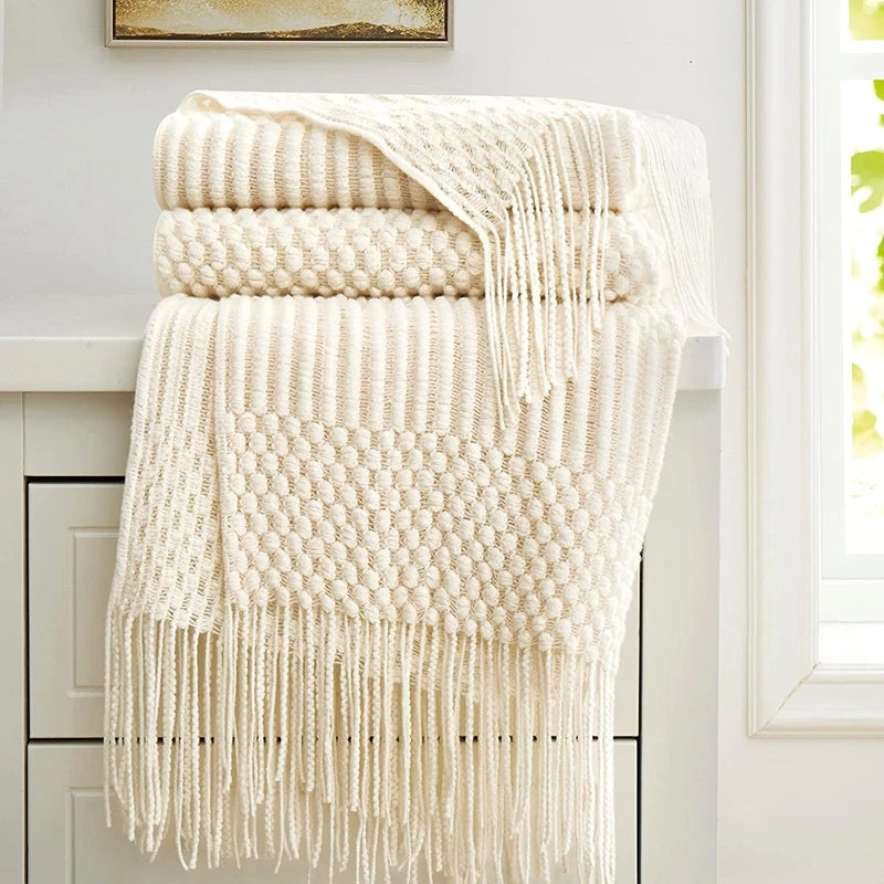 Knitted White Throw Blanket for Cozy Spaces