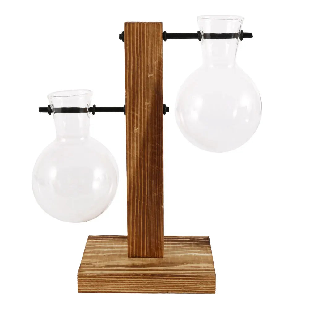 Rustic Glass Bulb Vase with Wooden Frame