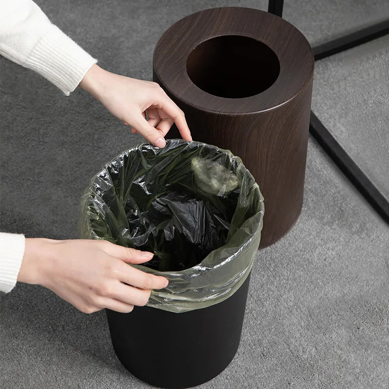 Lidless Trash Can with Wood Grain Texture