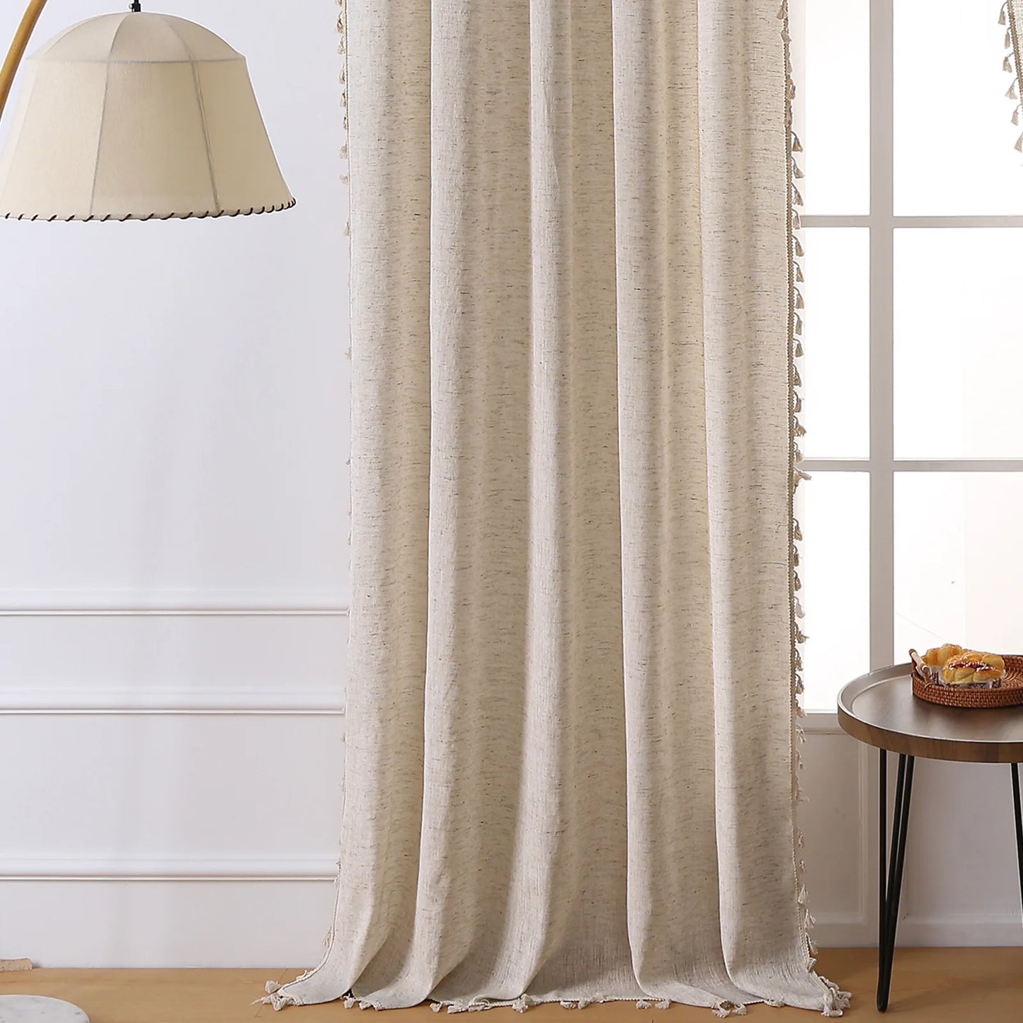 Cream Linen Curtain with Lace Tassels and Rod Pocket for Cozy Spaces