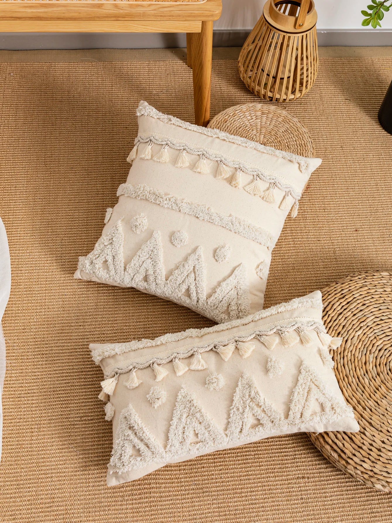 Beige Dot Tassel Pillow