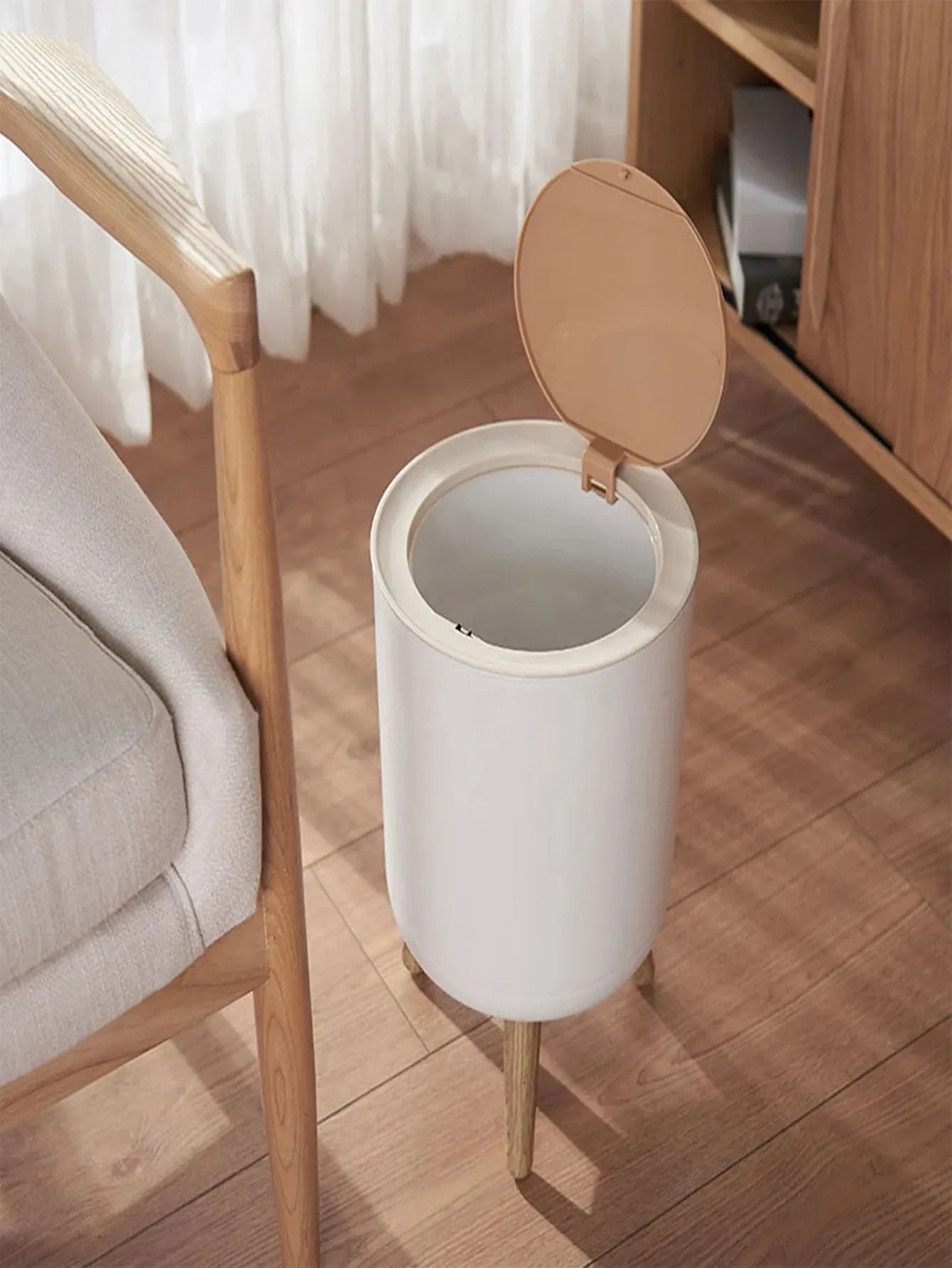 Wooden Wastebasket with Lid and Pedal Design