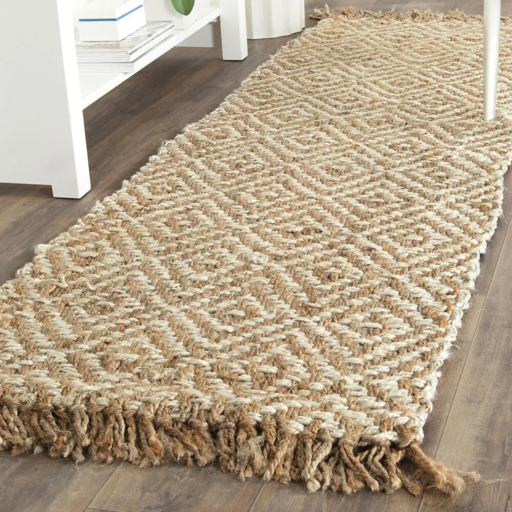 Ivory Jute Area Rug with Tassel Detail for Rustic Living Room Style