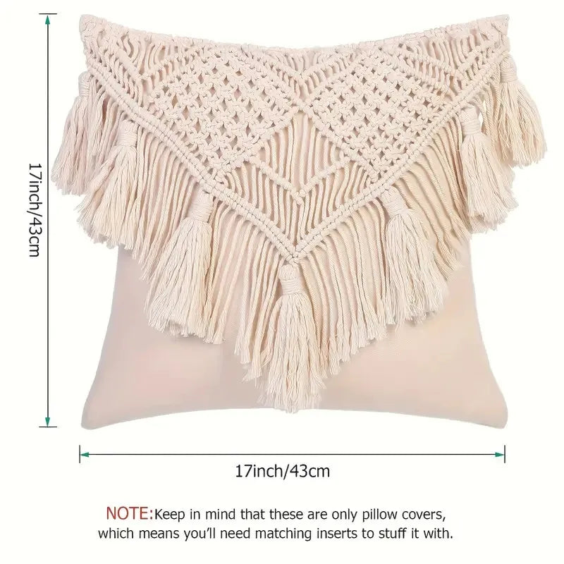 Serenity Macrame Tassel Pillowcase - Handwoven Cover