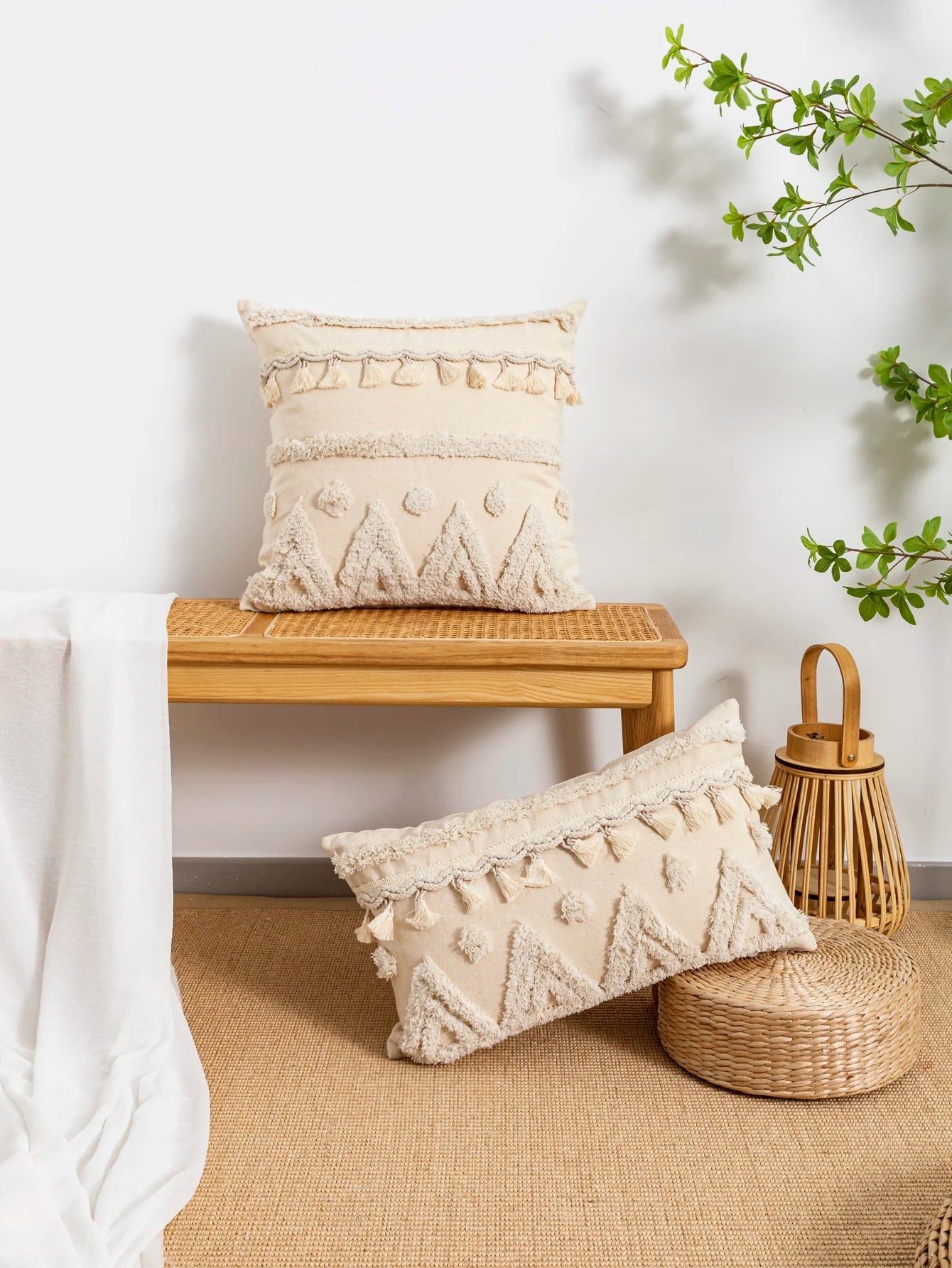 Beige Dot Tassel Pillow