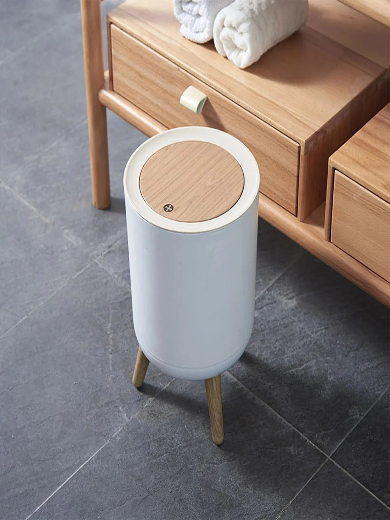 Wooden Wastebasket with Lid and Pedal Design