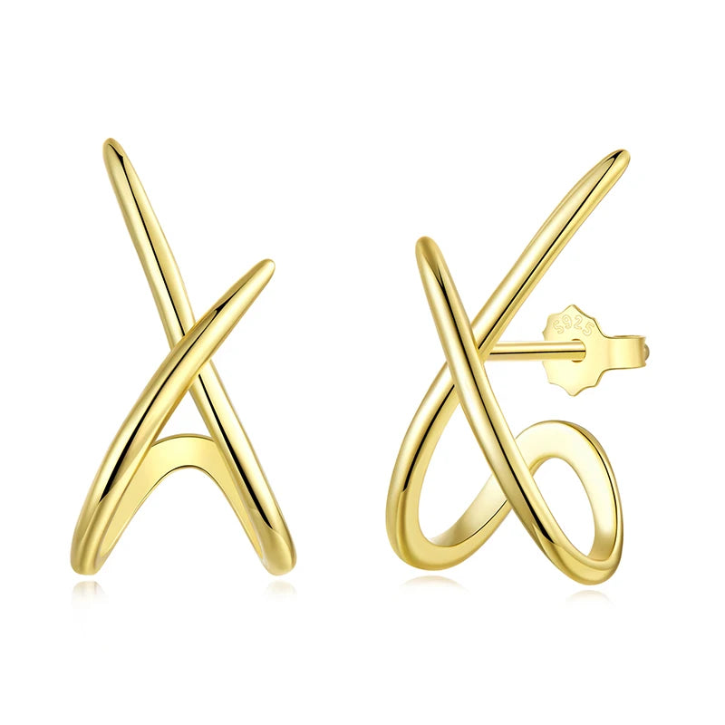 Rustic Sterling Silver & Gold X Earrings