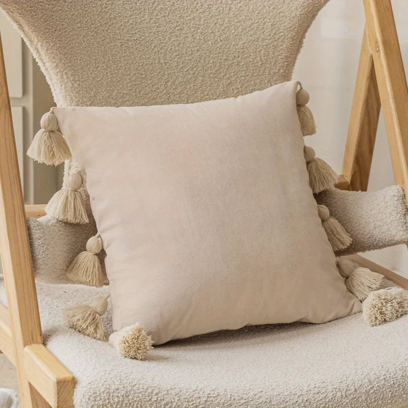 Soft Velvet Pillow Cover Boho Style with Tassel Detail