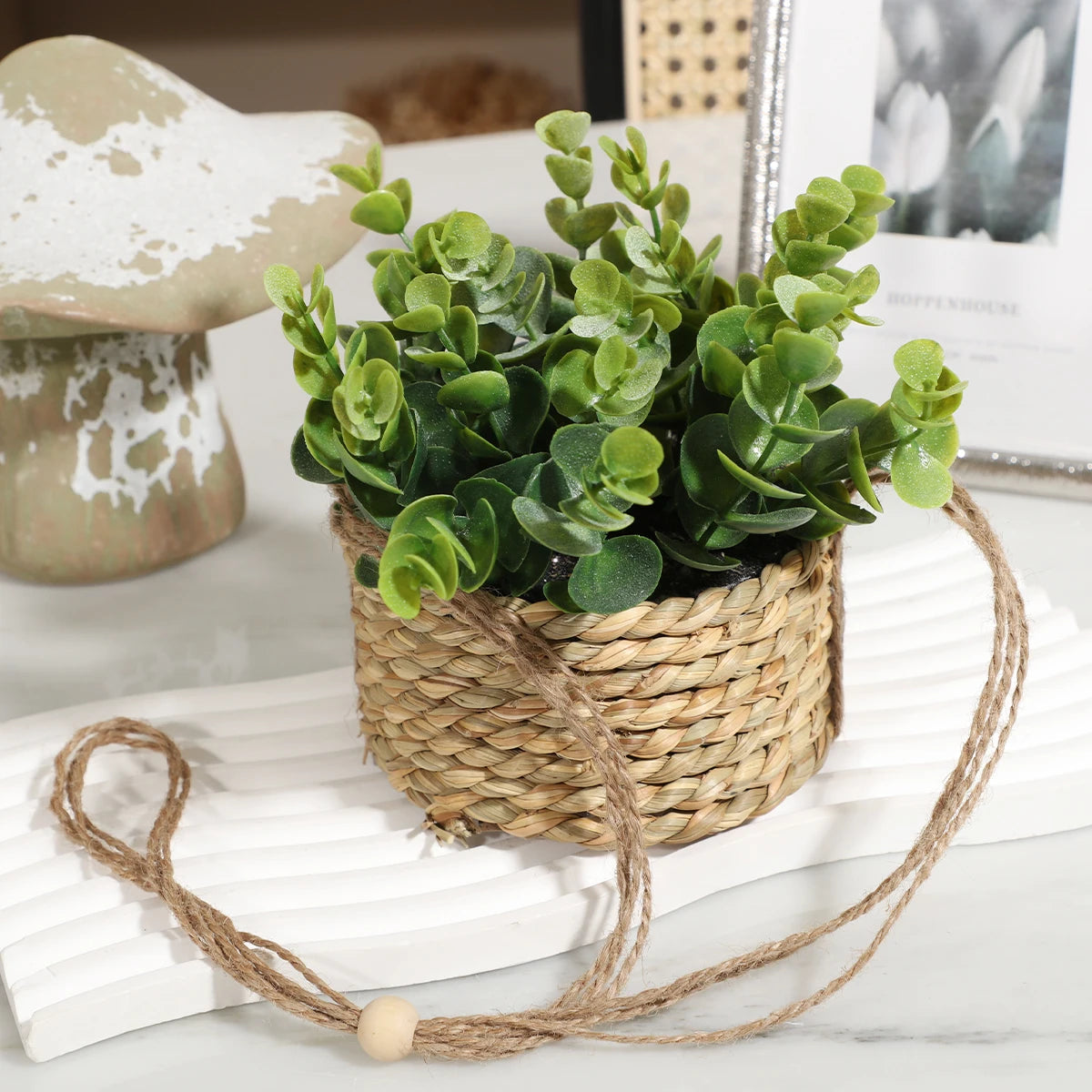 Woven Rosemary and Grass Potted Arrangement