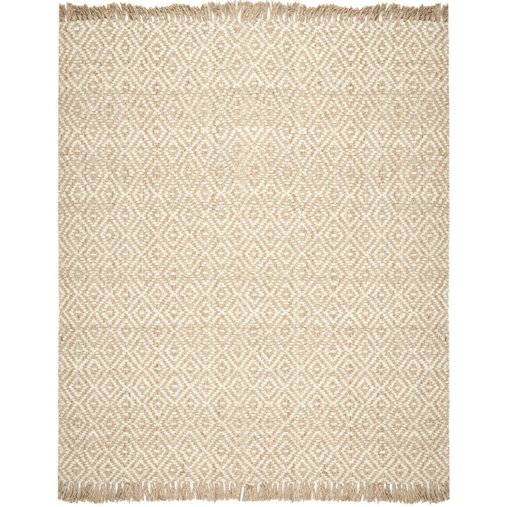 Ivory Jute Area Rug with Tassel Detail for Rustic Living Room Style