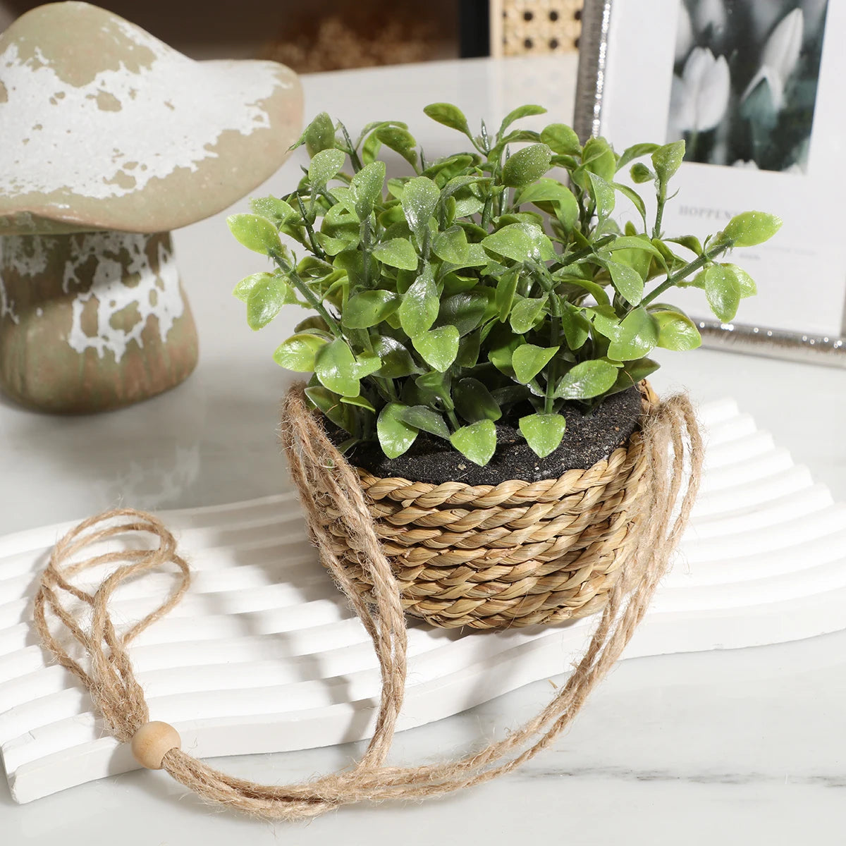 Woven Rosemary and Grass Potted Arrangement