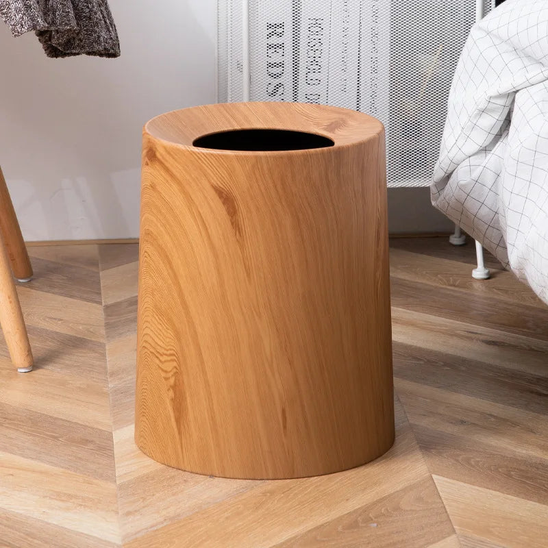 Lidless Trash Can with Wood Grain Texture