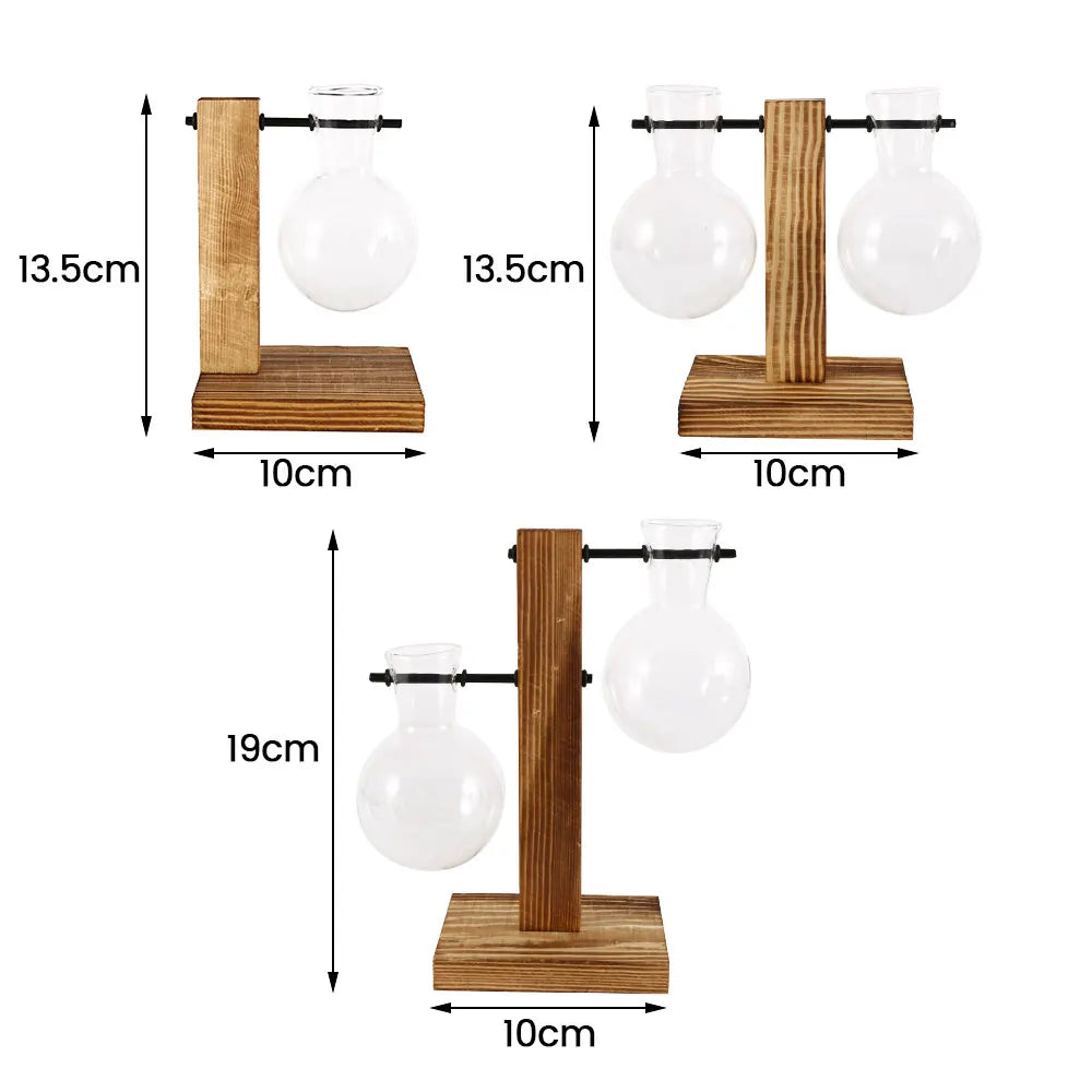 Rustic Glass Bulb Vase with Wooden Frame