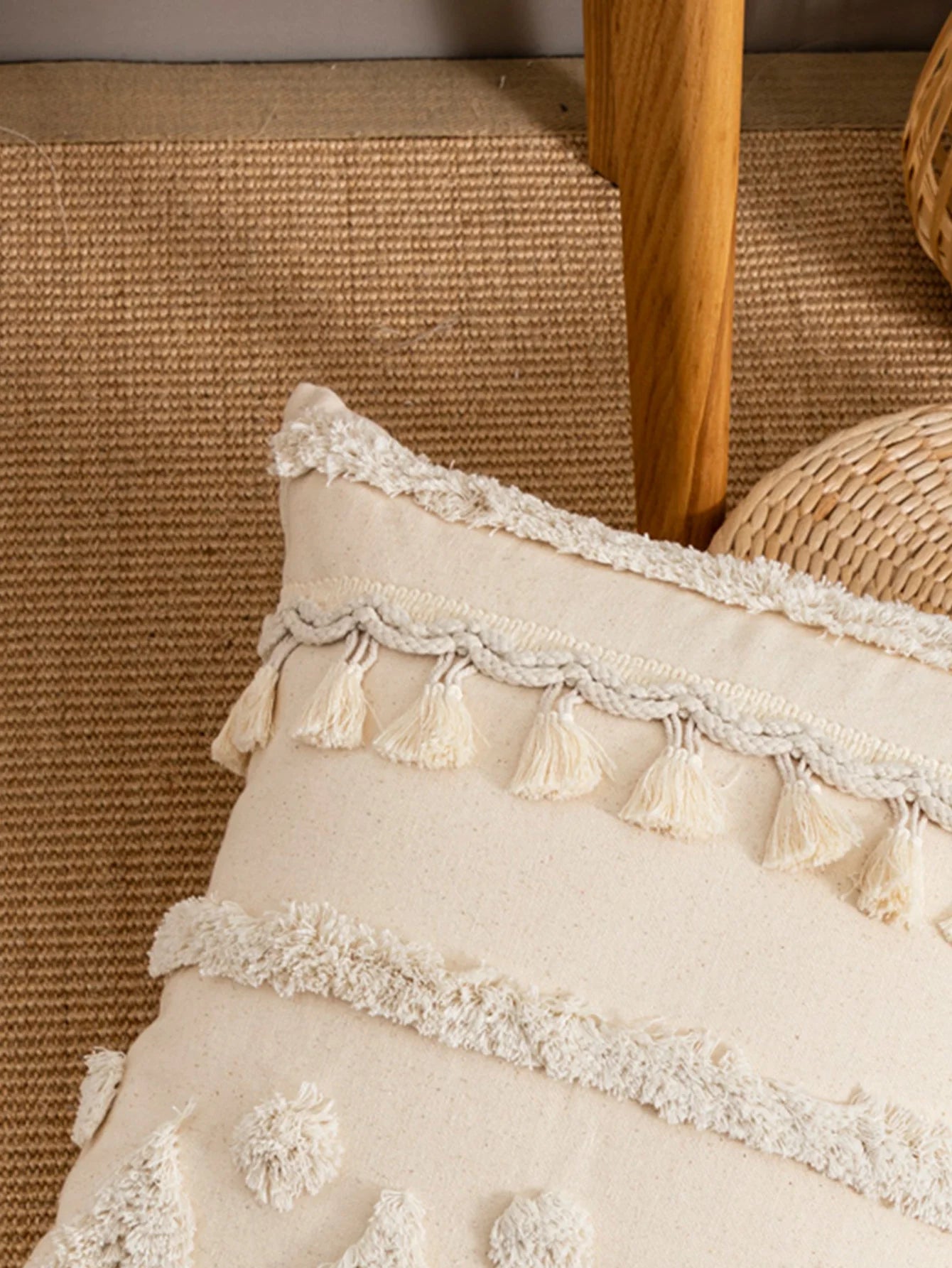 Beige Dot Tassel Pillow