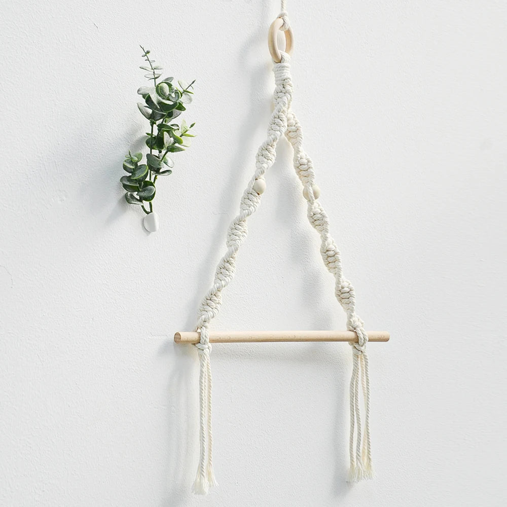 Handwoven Macrame Wall Rack for Paper Roll and Towels