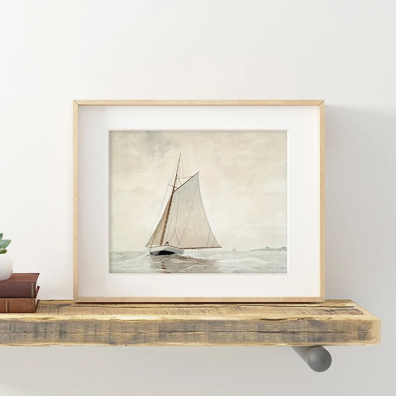 Whispering Tides – Antique Coastal Canvas Art for Boho Spaces (4pcs)