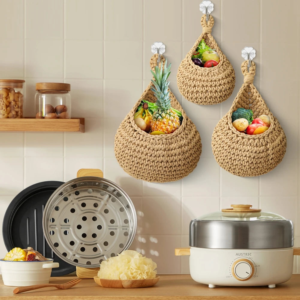 Macrame Wall Basket for Kitchen and Garden Storage