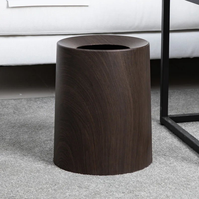Lidless Trash Can with Wood Grain Texture