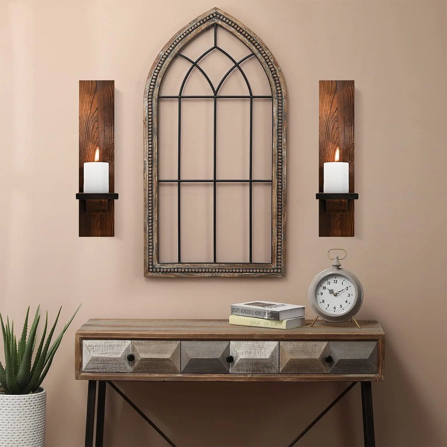 Natural Wood Wall Candle Display Set