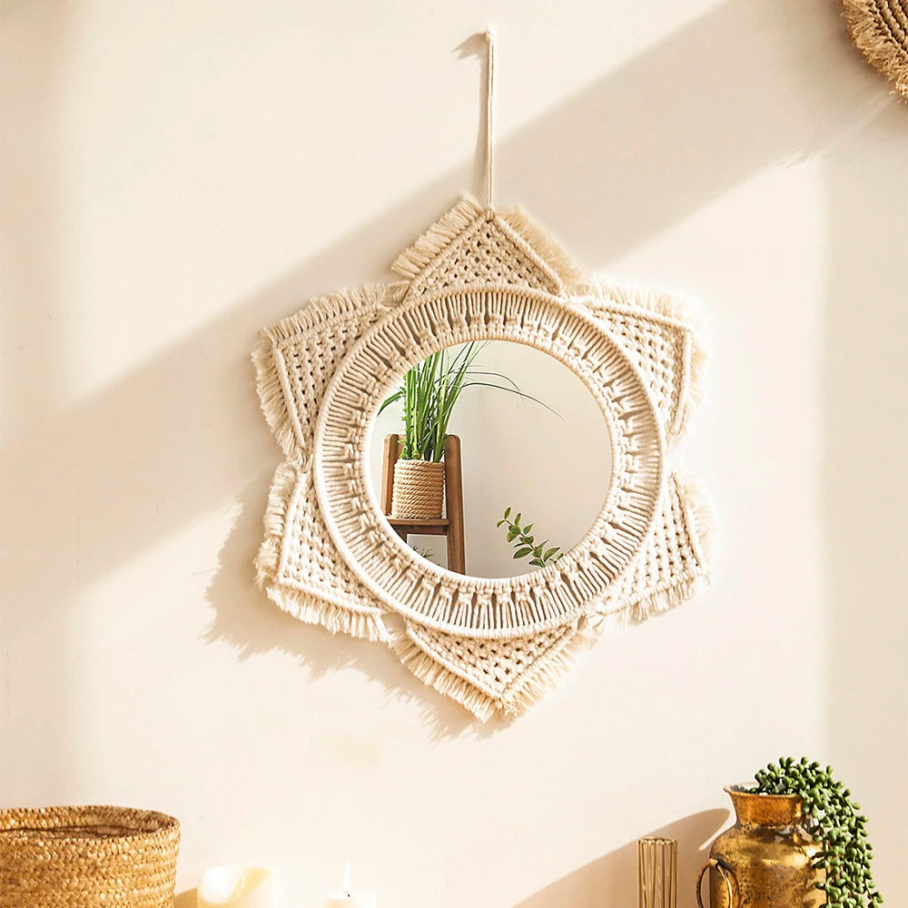 Macrame Woven Mirror | Natural Aesthetic Wall Decor for Cozy Spaces