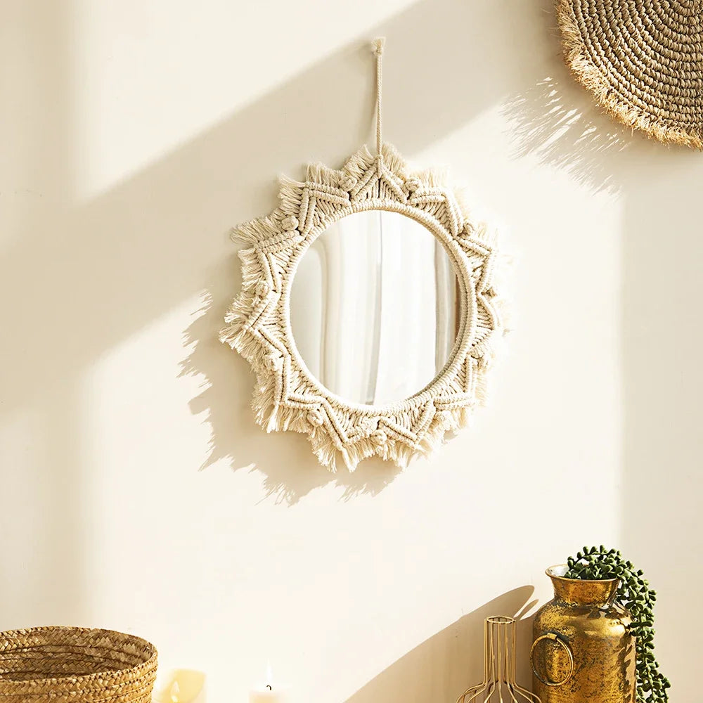 Macrame Woven Mirror | Natural Aesthetic Wall Decor for Cozy Spaces