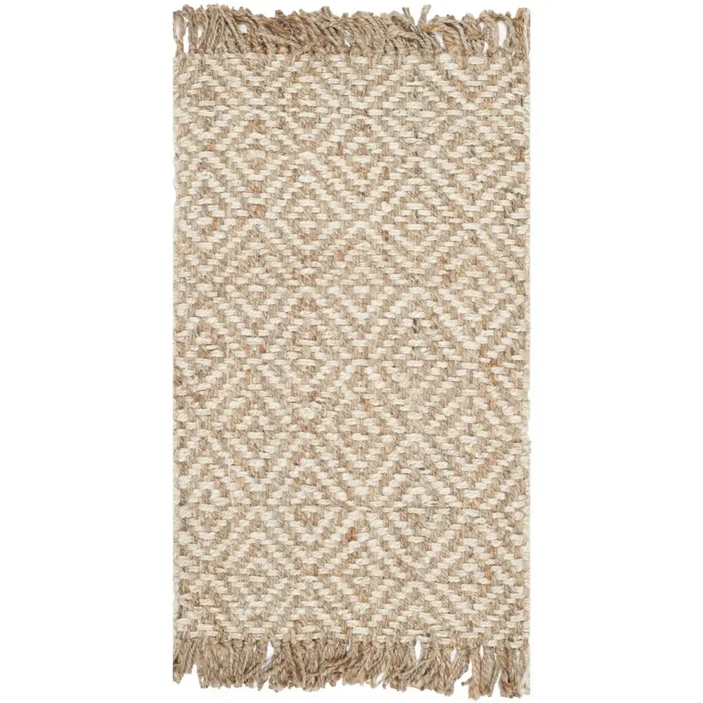 Ivory Jute Area Rug with Tassel Detail for Rustic Living Room Style