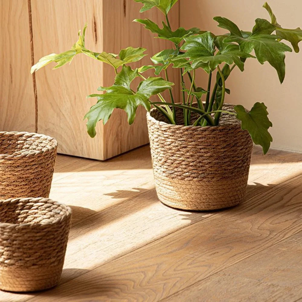 Handwoven Straw Pot Basket