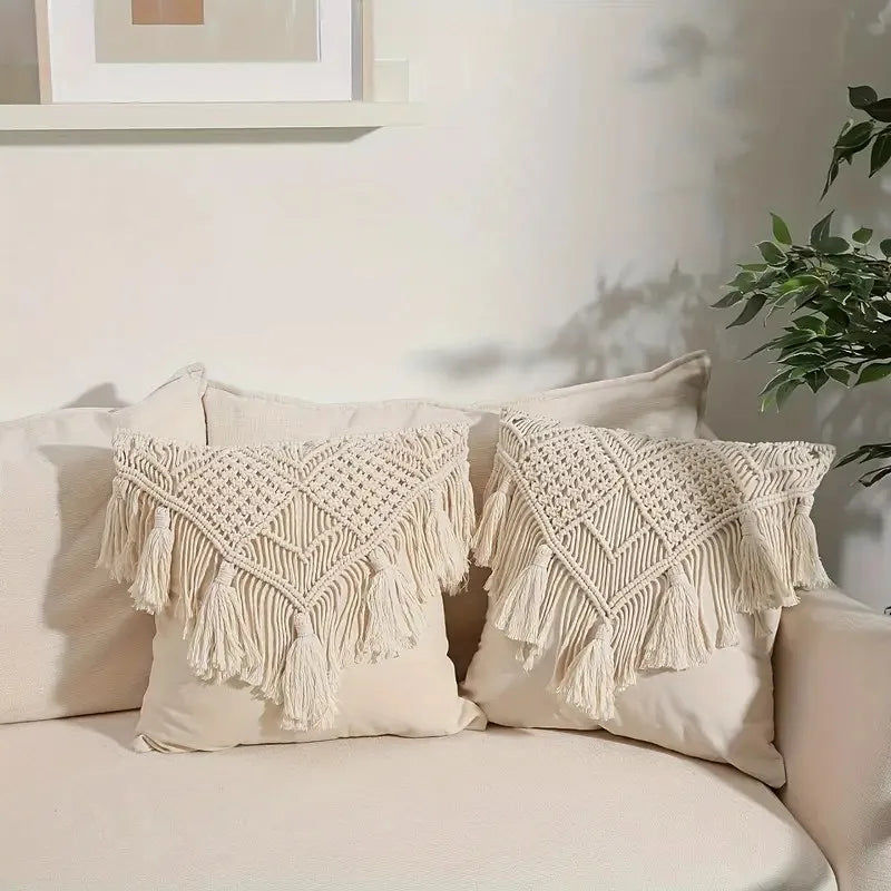 Serenity Macrame Tassel Pillowcase - Handwoven Cover