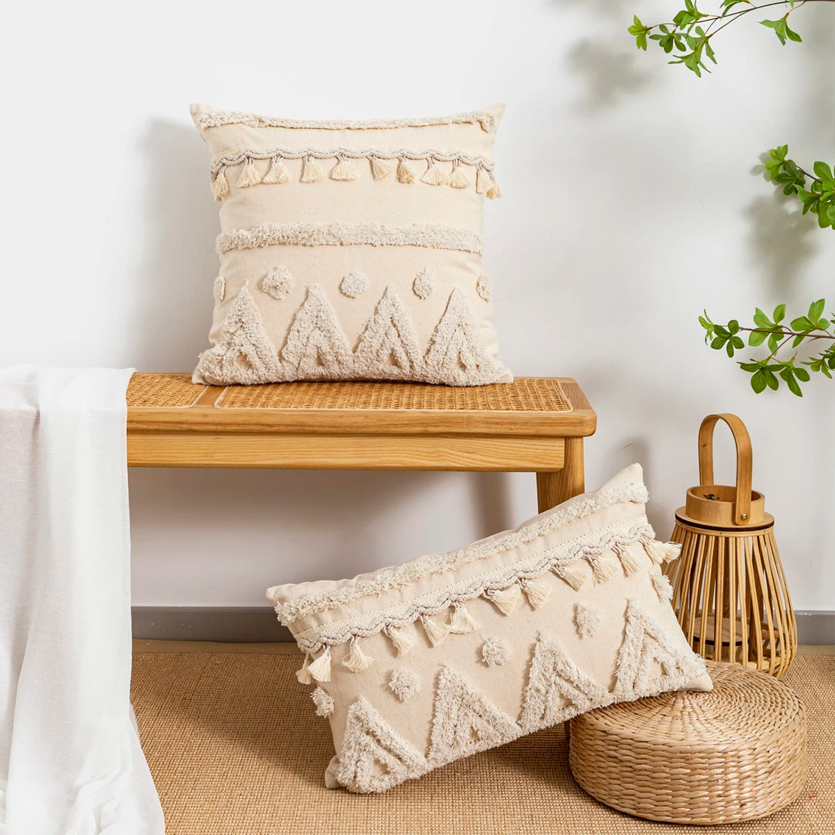 Beige Dot Tassel Pillow