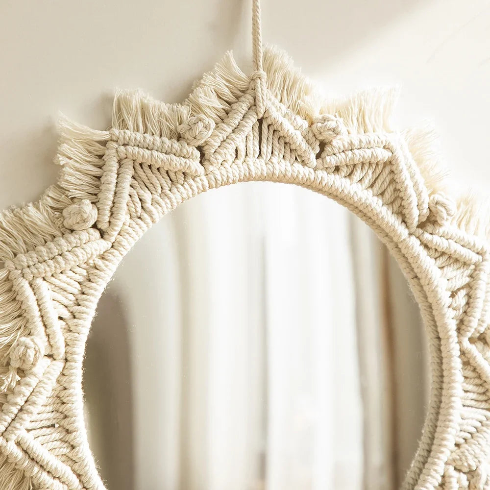 Macrame Woven Mirror | Natural Aesthetic Wall Decor for Cozy Spaces