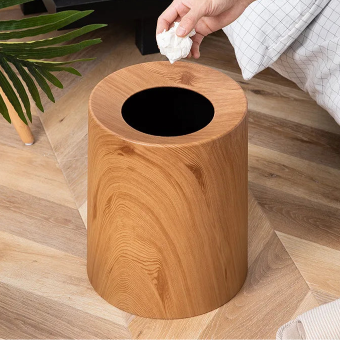 Lidless Trash Can with Wood Grain Texture