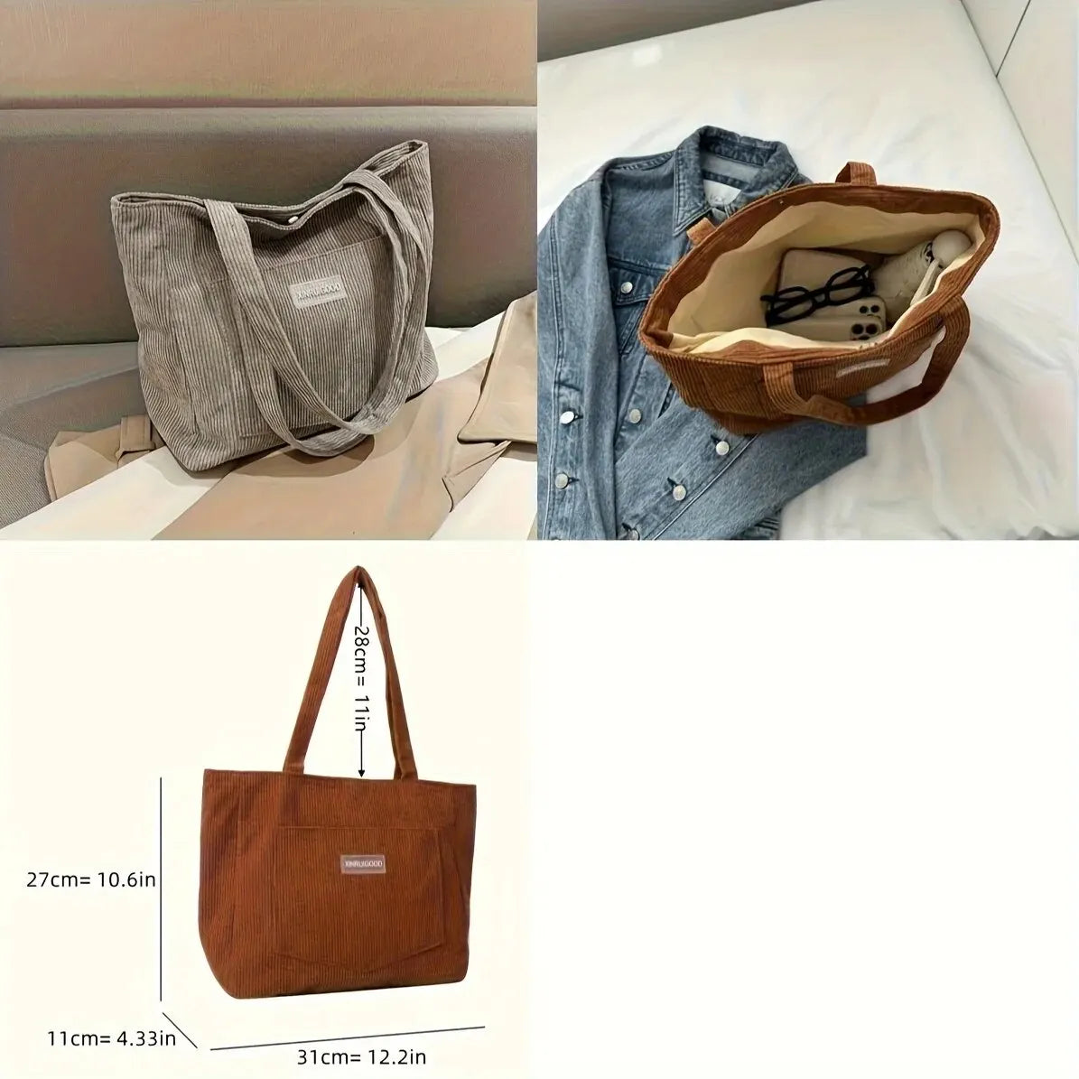 Street Style Corduroy Tote