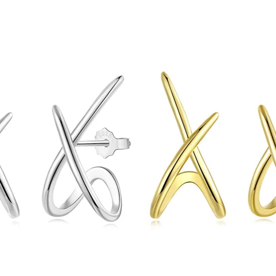 Rustic Sterling Silver & Gold X Earrings