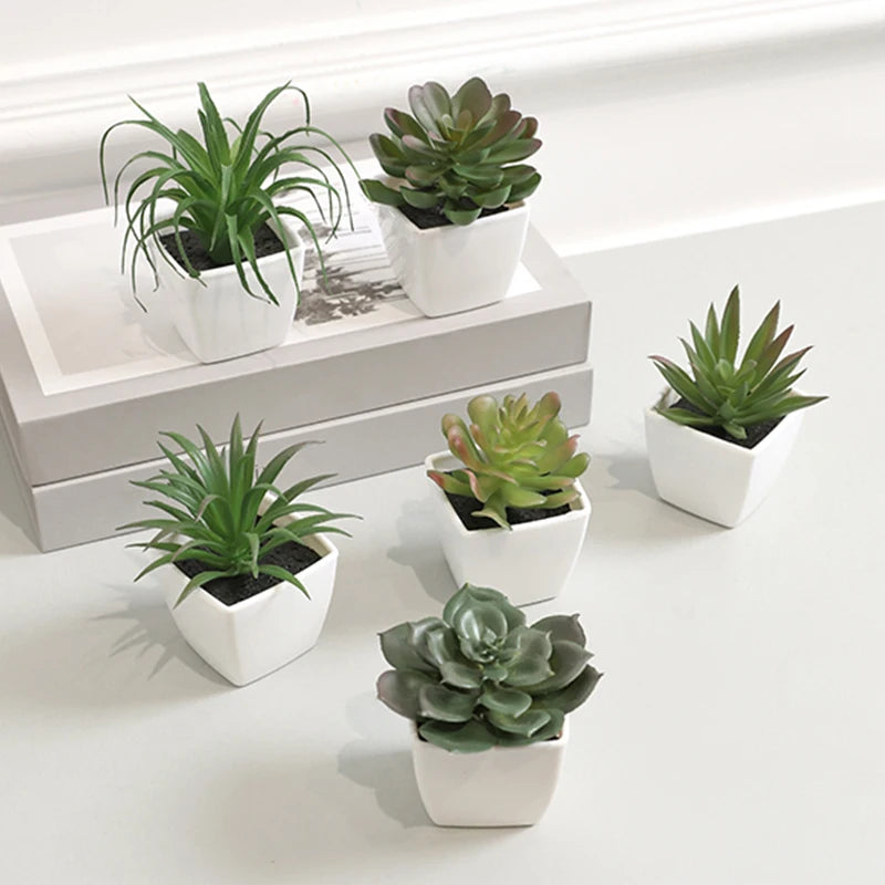 Set of 6 Mini Faux Succulents with Pots
