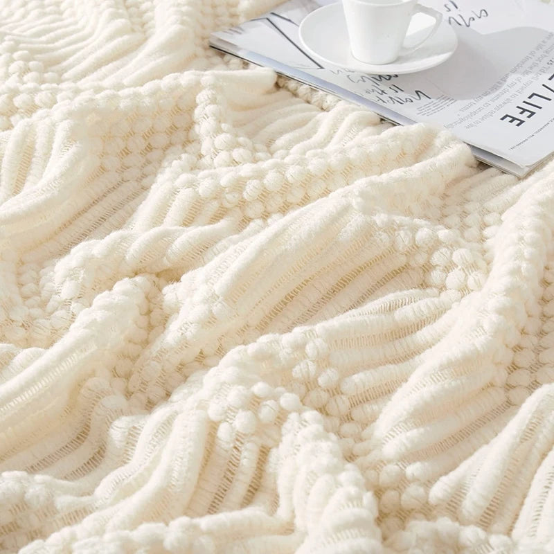 Knitted White Throw Blanket for Cozy Spaces