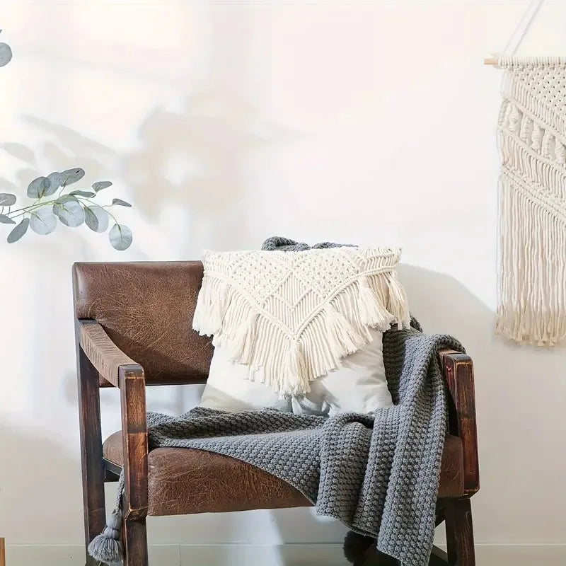 Serenity Macrame Tassel Pillowcase - Handwoven Cover