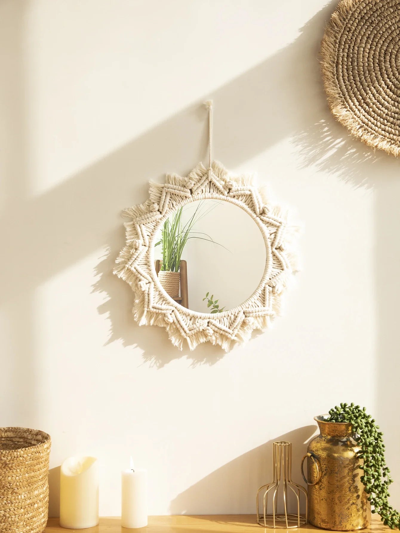 Macrame Woven Mirror | Natural Aesthetic Wall Decor for Cozy Spaces