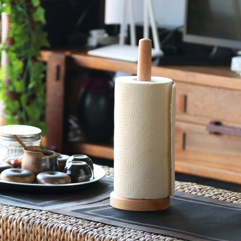 Rustic Wooden Paper Towel & Tissue Holder | Vertical Storage Stand