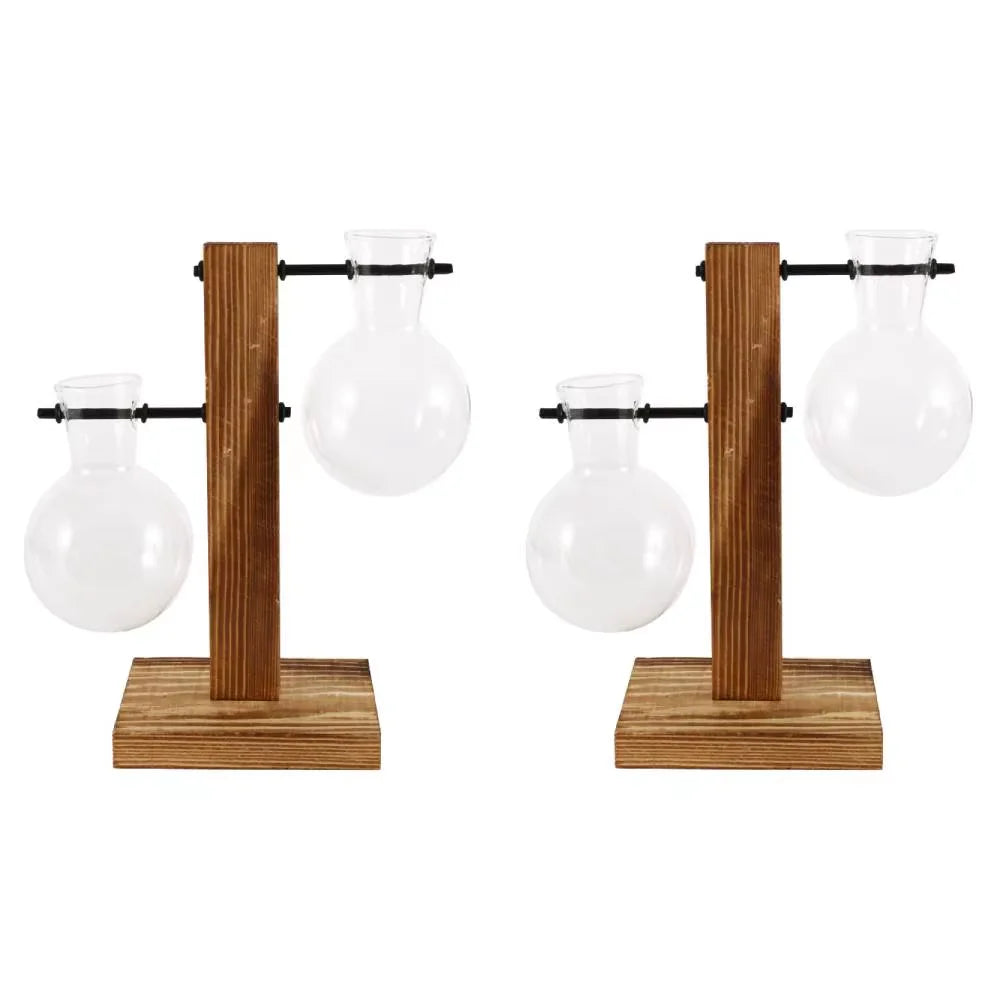 Rustic Glass Bulb Vase with Wooden Frame