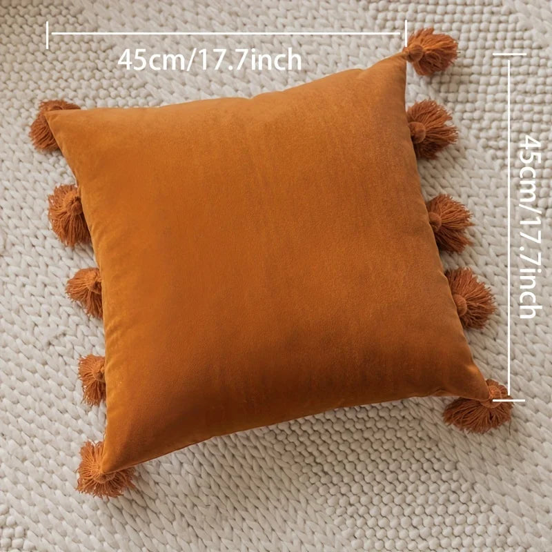 Soft Velvet Pillow Cover Boho Style with Tassel Detail