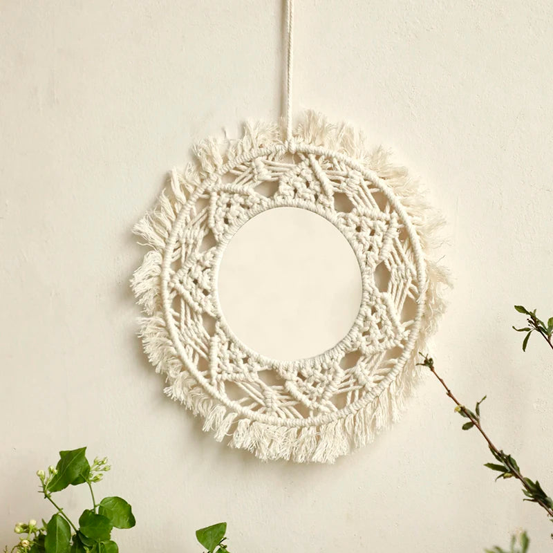 Macrame Woven Mirror | Natural Aesthetic Wall Decor for Cozy Spaces