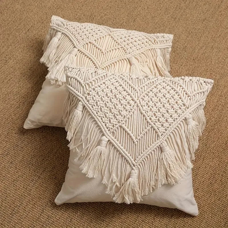 Serenity Macrame Tassel Pillowcase - Handwoven Cover