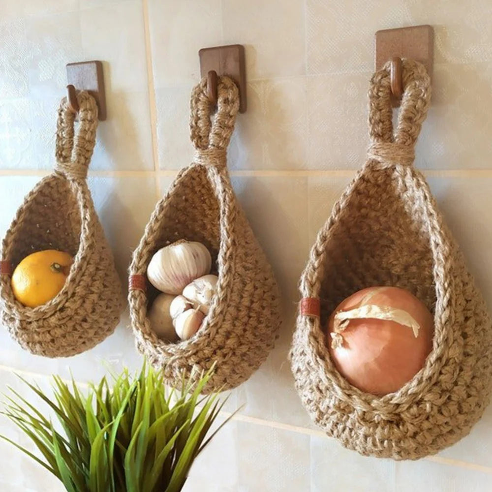 Macrame Wall Basket for Kitchen and Garden Storage