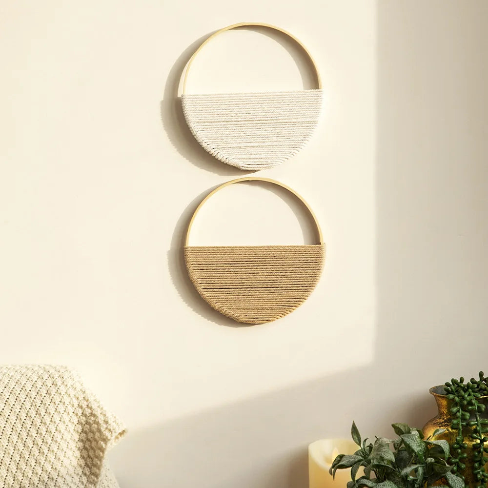 Woven Macrame Decor Duo in Natural Tones