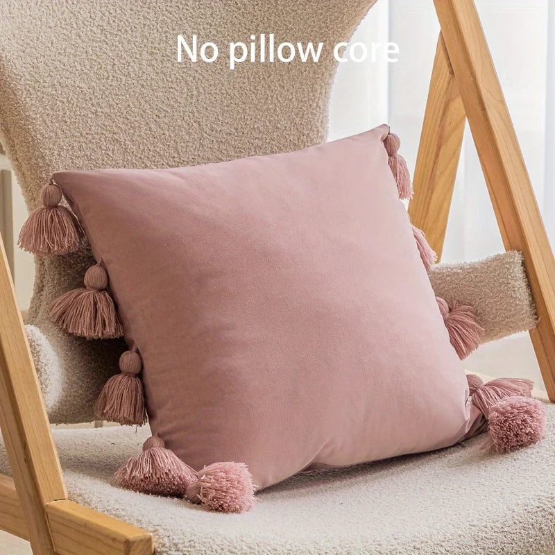 Soft Velvet Pillow Cover Boho Style with Tassel Detail