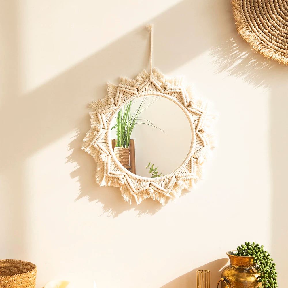 Macrame Woven Mirror | Natural Aesthetic Wall Decor for Cozy Spaces