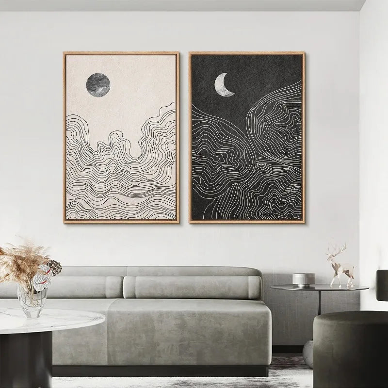 Moonlit Sun – Abstract Boho Canvas Print for Tranquil Spaces