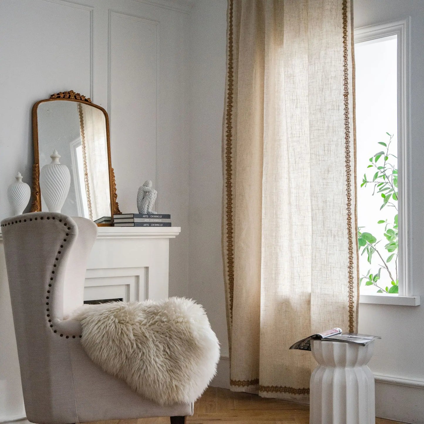 Cream Linen Curtain with Lace Tassels and Rod Pocket for Cozy Spaces